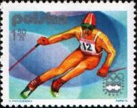 (1976-003) Марка Польша "Слалом"    Зимние Олимпийские Игры 1976, Инсбрук II Θ